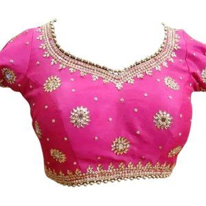 Hand embroidered traditional saree blouse with embellishments